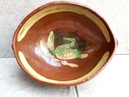 ミチョアカン パタンバン 陶器 緑釉 ボウル  [水鳥 27cm] 
																													