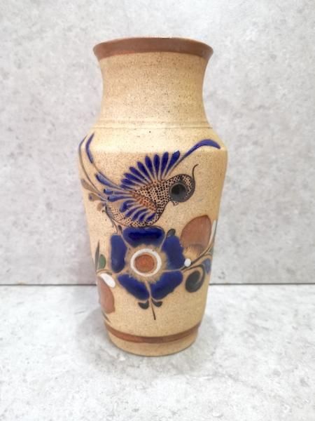 未使用美品 メキシコ トナラ焼 陶器製 鳥と植物 ボトル 花器 2025年