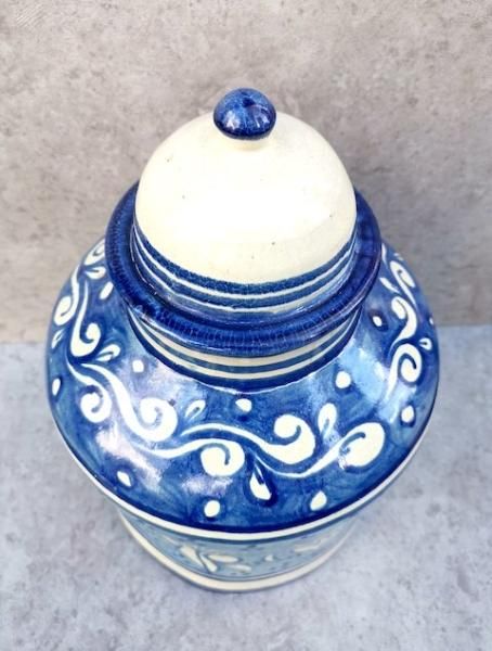 タラベラ焼　陶器花瓶　スペイン　デルフトブルー　マジョリカ　アラベスク花唐草 タラベラ焼 陶器花瓶 スペイン デルフトブルー マジョリカ