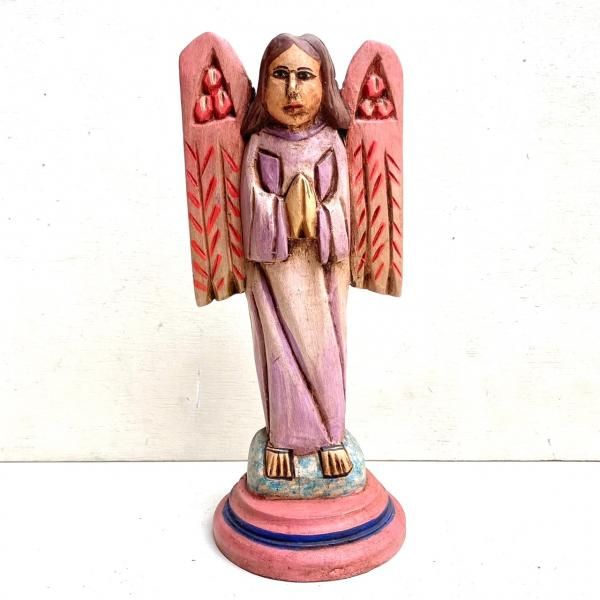 パツクアロ ウッドオブジェ 木彫り人形 | 天使像 オレンジ 24.5