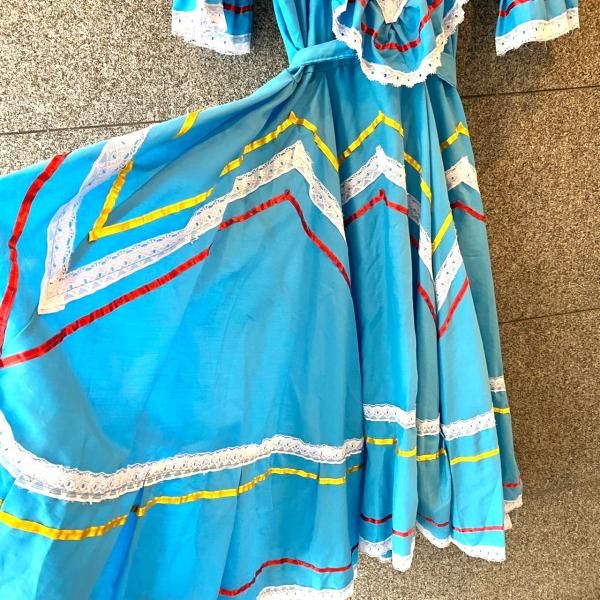 vintage メキシカンワンピース　ドレス　水色　サーキュラーワンピース vintage メキシカンワンピースドレス水色サーキュラーワンピース