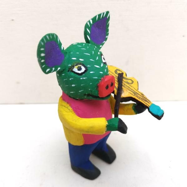 オアハカ ウッドカービング | ブタ バイオリン - メキシコ雑貨と