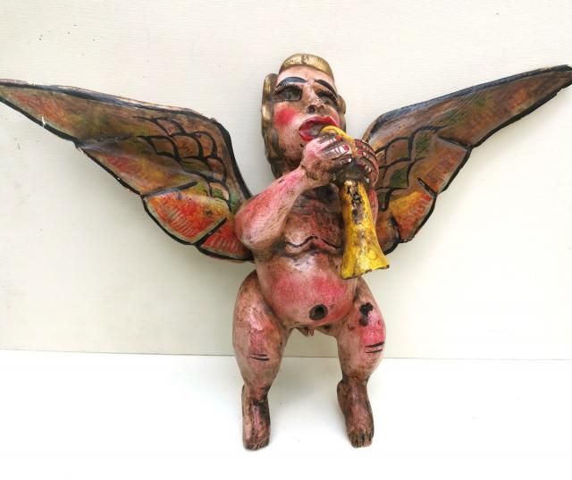 木製エンジェル ゲレーロ 天使 ウッドオーナメント インテリア-メキシコ雑貨と