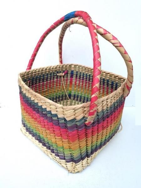 パルマ　バスケット　メキシコ　かご メキシコパルマバスケット|スクエア持ち手付き - メキシコ雑貨と
