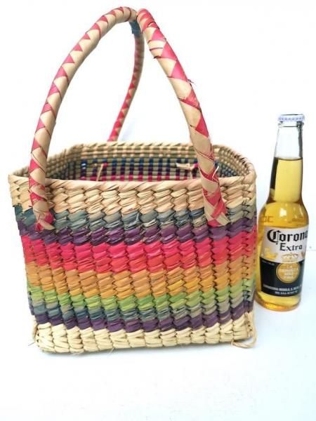 メキシコパルマバスケット|スクエア持ち手付き - メキシコ雑貨と