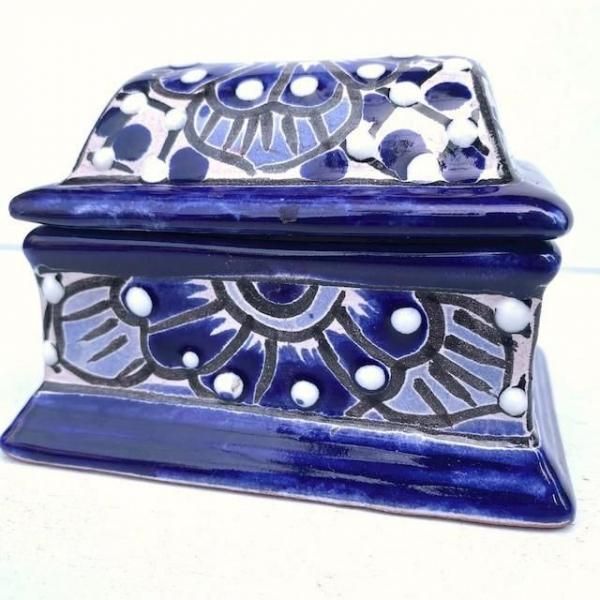 プエブラ タラベラ風 陶器 | 蓋付き箱 小物入れ - メキシコ雑貨