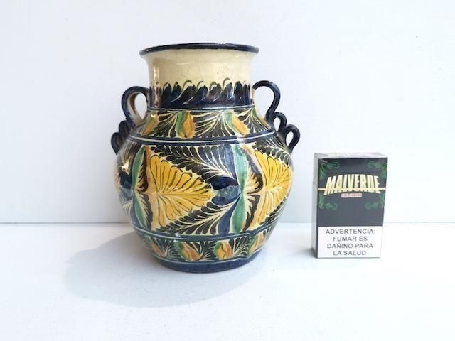 ドローレス マジョリカ焼き | ビンテージ グリップ付き壺 18cm