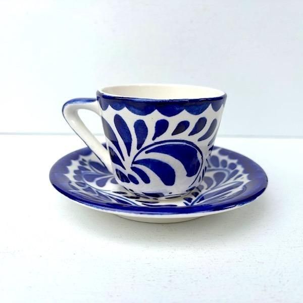 メキシコ　プエブラ州　タラベラ焼き　カップ＆ソーサー６点 メキシコ プエブラ州 タラベラ焼き カップ＆ソーサー6点