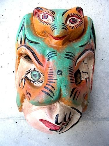 ご確認用木製木彫り猿マスクお面南米メキシコ壁掛けカラフル手描き