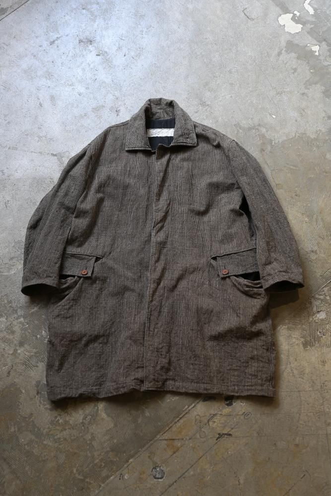 Andrew Driftwood - Balmacaan Coat / Stripe MUD X WALNUT / men / M Size Andrew Driftwood - Balmacaan Coat / Stripe MUD X WALNUT / men / M Size