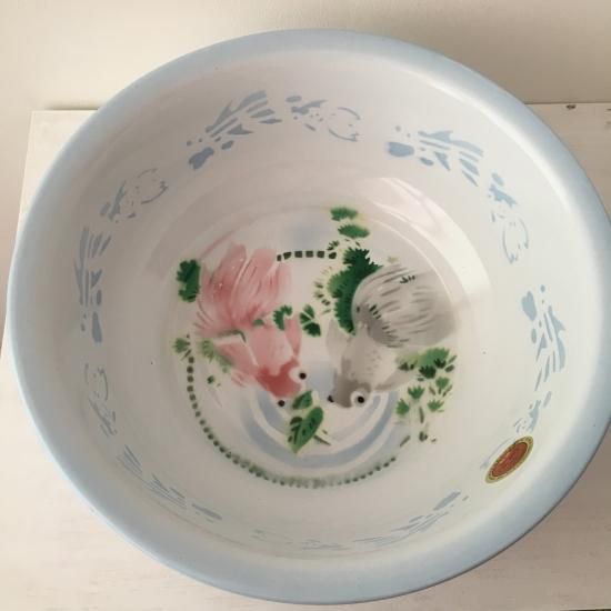 China Retro ホーローたらい 水色 金魚 Birkahve China Retro ホーローたらい 水色 金魚 Birkahve