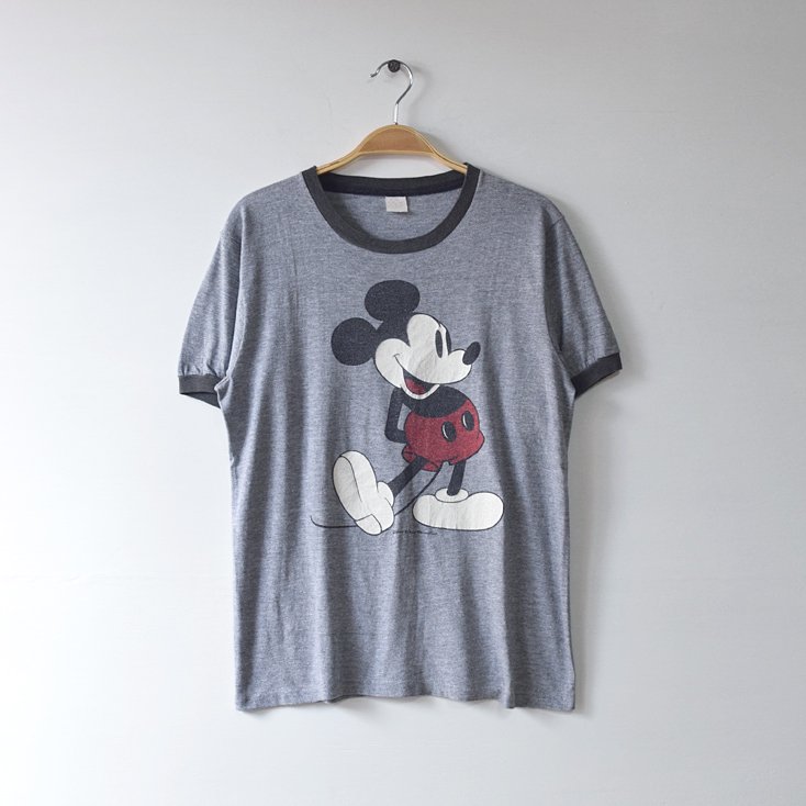 70 S Mickey Mouse ミッキーマウス Walt Disney リンガー ディズニーオフィシャル ヴィンテージtシャツ M相当 神戸元町 古着屋 ヤング衣料店 通販オンラインショップ