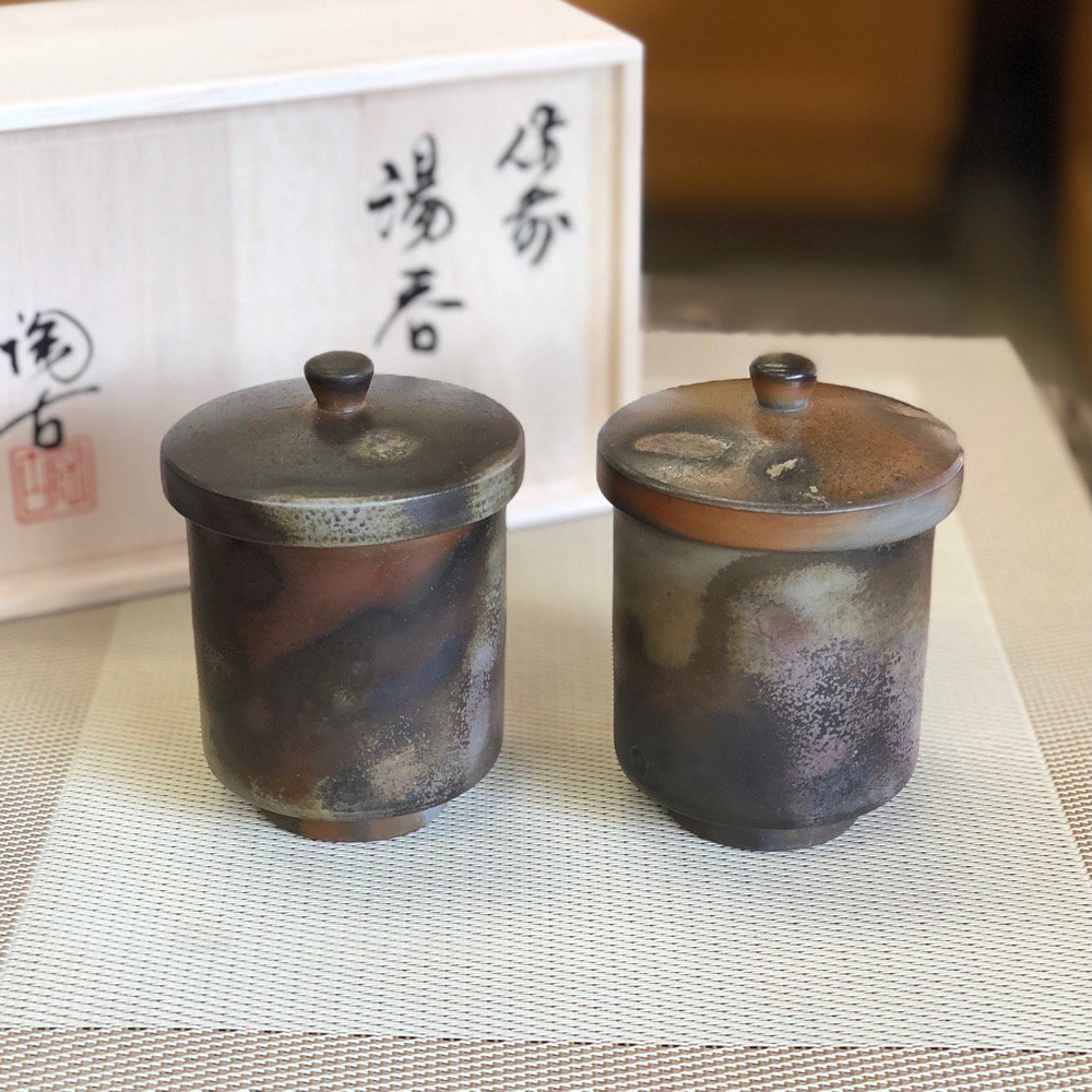 蓋付き切立ち湯呑みペア - 陶古窯ONLINE SHOP | 備前焼 窯元 小西陶古／作家 小西陶藏