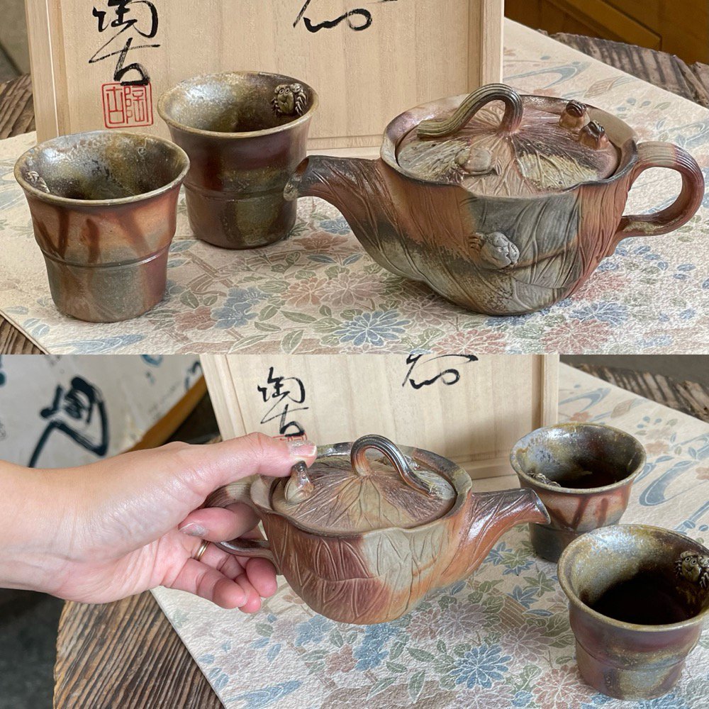 蓮とカニの急須茶器セット - 陶古窯オンラインショップ