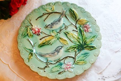 バルボティーヌのお皿 アンティーク 鳥のプレート 水色 S19 - 工芸品