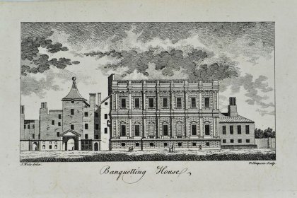 イギリス【アンティーク】Banquetting House 銅版画 1766年 - 西洋 