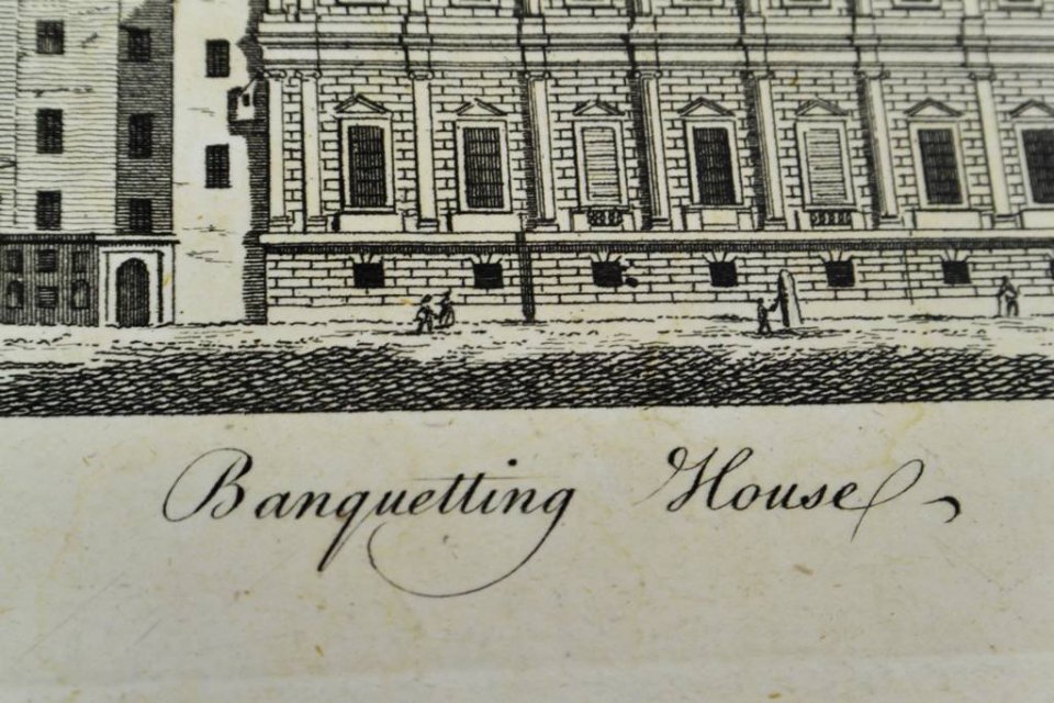 イギリス【アンティーク】Banquetting House 銅版画 1766年 - 西洋 