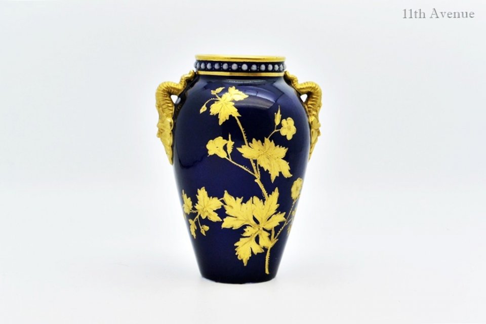 グレンジャー【イギリス】 コバルト金彩花文花瓶 1870年代 - 西洋 
