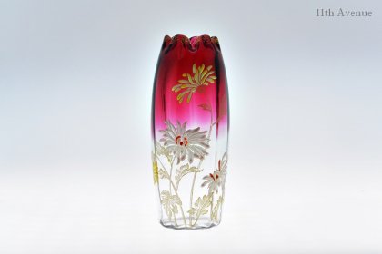 ルグラ【Legras】「OLGA」 エナメル彩花文花瓶 - 西洋アンティーク