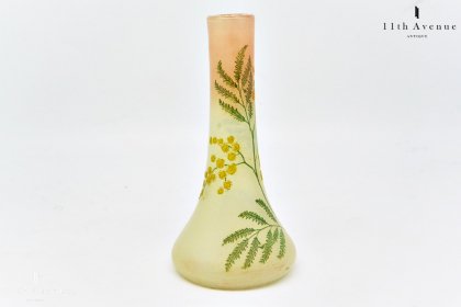 【希少】ルグラ エナメル彩ミモザ文花瓶 フラワーベースフランスアンティーク