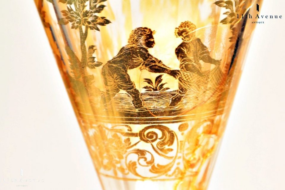 ボヘミア【アンティーク】ゴールドサンドイッチガラスのワイングラス 