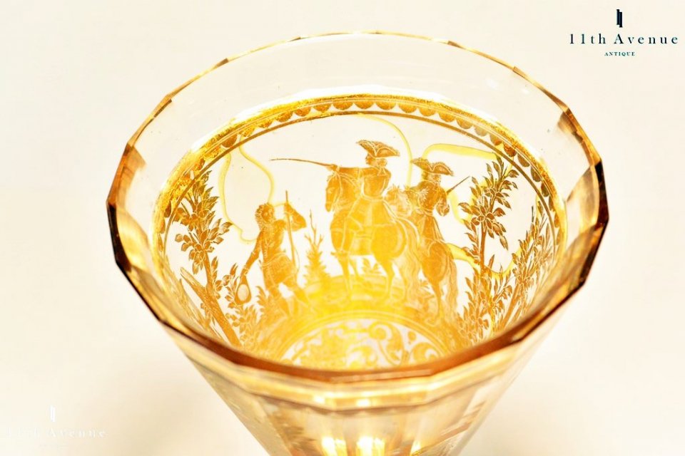 ゴールドサンドイッチガラス グラス ボヘミアン アンティーク美術品-