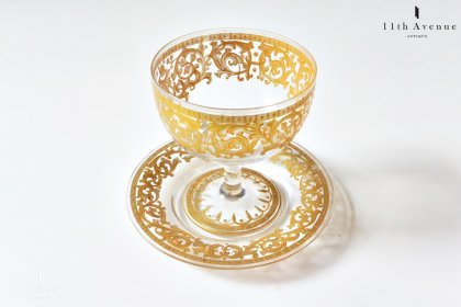 ボヘミアンガラス【アンティーク】 金彩装飾ソルベ用グラス＆ソーサー 