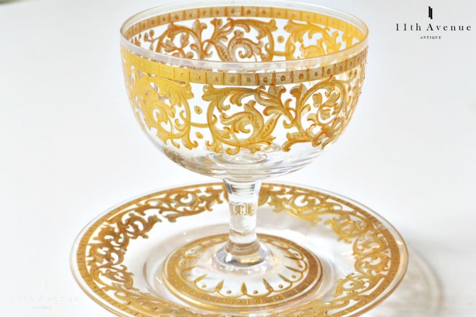 ボヘミアンガラス【アンティーク】 金彩装飾ソルベ用グラス