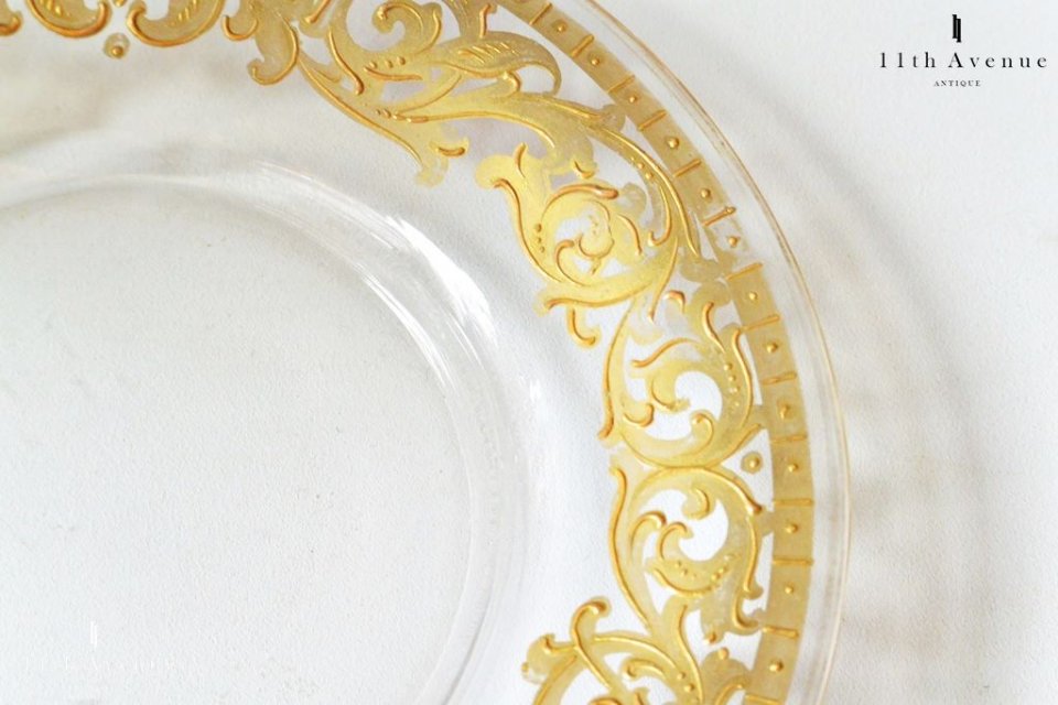 ボヘミアンガラス【アンティーク】 金彩装飾ソルベ用グラス＆ソーサー