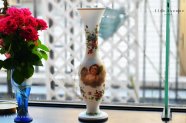 フランス【アンティーク】天使＆花文オパーリンガラス花瓶
