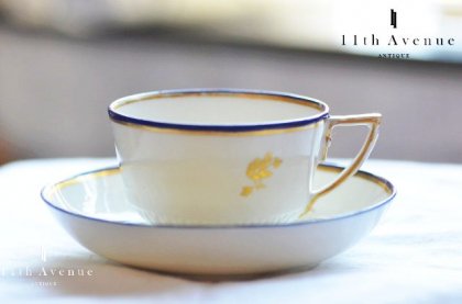 ダービー【イギリス】金彩コバルト装飾ティーカップ&ソーサー 1780年代