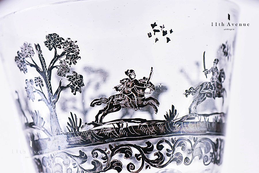 ザクセン シュヴァルツロット装飾ポカールグラス 1700年代半ば - 西洋 