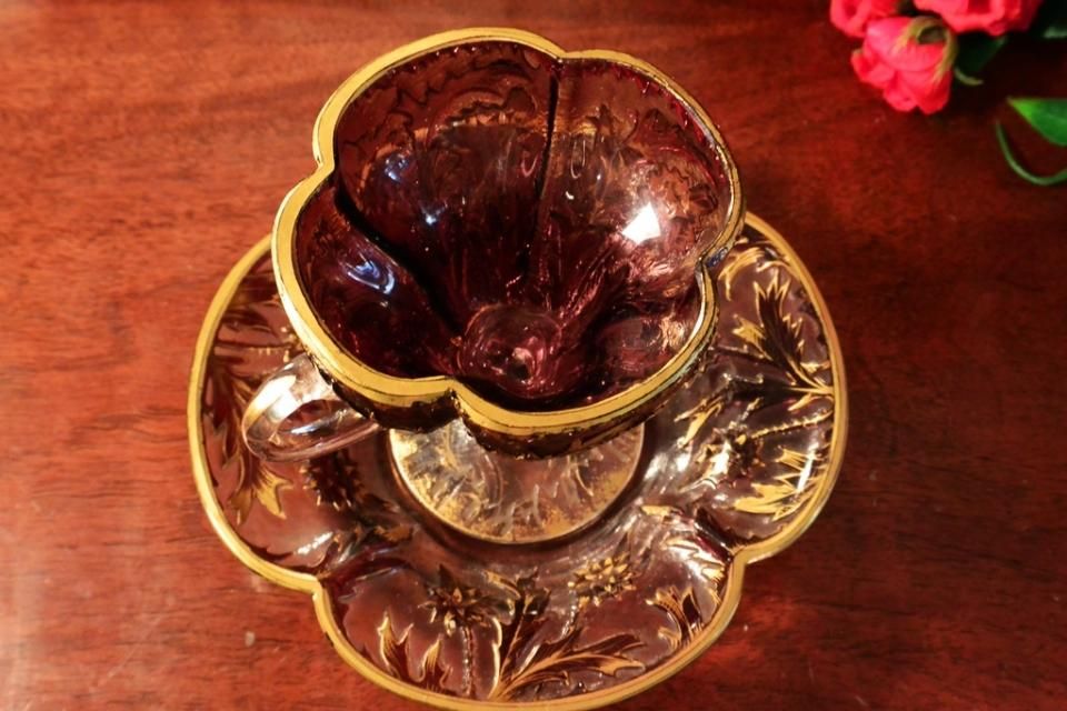 ♦西洋アンティーク 扁壺双耳 ガラス花瓶 アールヌーボー ？フランス 骨董品 ♢西洋アンティーク 扁壺双耳 ガラス花瓶 アールヌーボー
