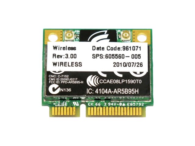 HP純正 605560-005 Atheros AR5B95 AR9285 シングルバンド 2.4GHz b/g/n 150Mbp PCIe mini  half 無線LANカード