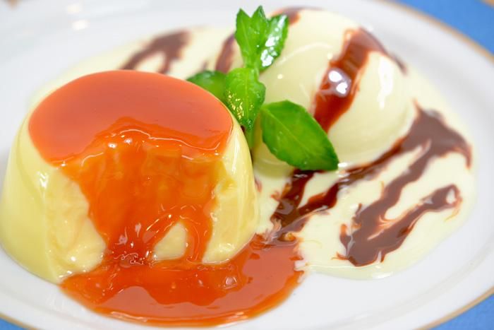 食品サンプル 食べかけプリンと溶け出したアイスクリーム チョコレートソース ミント添え スイーツ 食品サンプル 食べかけプリンと溶け出したアイスクリーム チョコレートソース ミント添え スイーツ