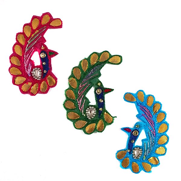 インド 孔雀 刺繍 ワッペン （3色 縫い付けるタイプ）【画像1】