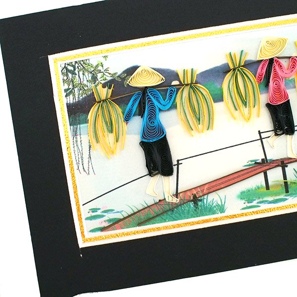 ベトナム クイリングアート  Quilling art 12×17 稲を運ぶ女性たち【画像2】