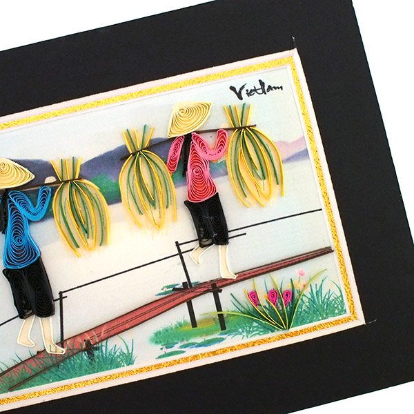ベトナム クイリングアート  Quilling art 12×17 稲を運ぶ女性たち【画像3】
