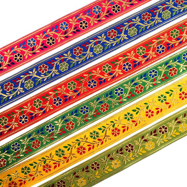 チロリアンテープ 花 刺繍 6色 幅4cm/1m単位売り ハンドメイド コラージュ素材