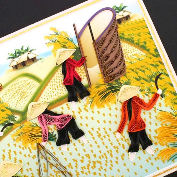 ベトナム クイリングアート 【Quilling art】20×25 収穫はいそがしい