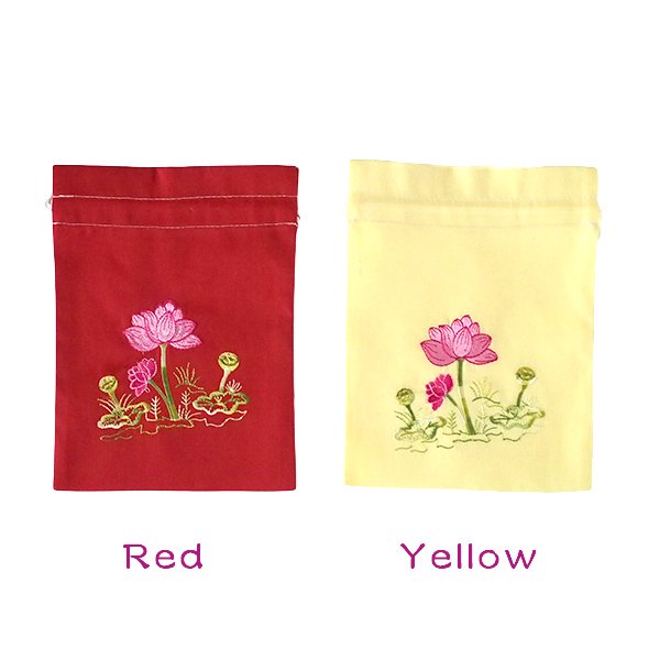 ベトナム 刺繍 巾着 ロータス 蓮の花 小サイズ 20×15【画像3】