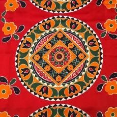 インド　布絵 赤い花 ターコイズブルー インド綿 花柄 インド更紗 エスニック