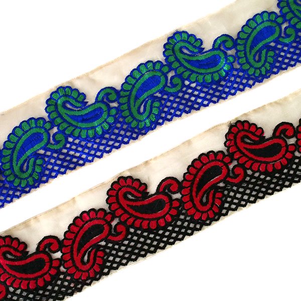 チロリアンテープ 刺繍 ペイズリー 2色 幅8cm/50cm単位売り ハンドメイド コラージュ素材【画像1】