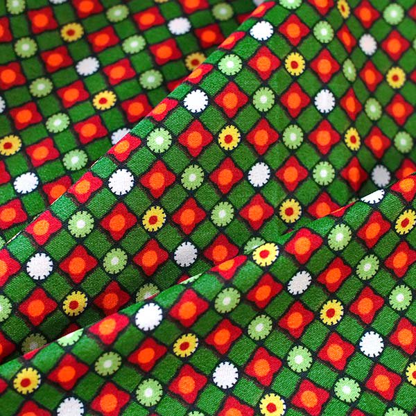 ベトナム 生地  模様 カットオフ 幅130  1m売り 濃いグリーン レトロ かわいい布【画像4】