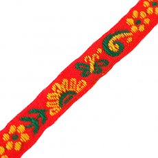 チロリアンテープ  モン族 刺繍 チロリアンテープ 花と蝶々 レッド（幅1cm/1m単位売り）