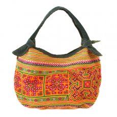 ベトナムの民族  モン族 刺繍  ハンドバッグ（オレンジ）民族 刺繍 / ベトナム直輸入