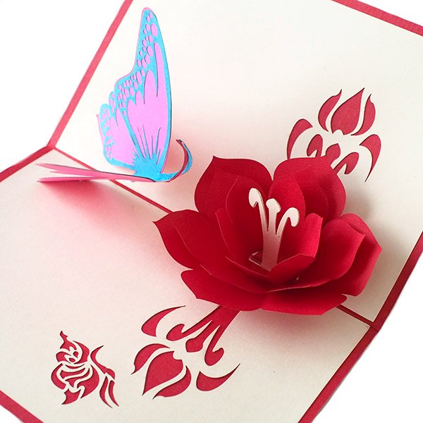 ベトナム 切り絵のポップアップ 蓮の花と蝶々 15 10