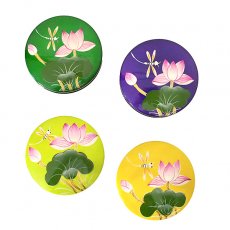 黄・イエロー 雑貨 ベトナム  漆塗り 小物入れ ロータス 蓮の花 丸型 4色