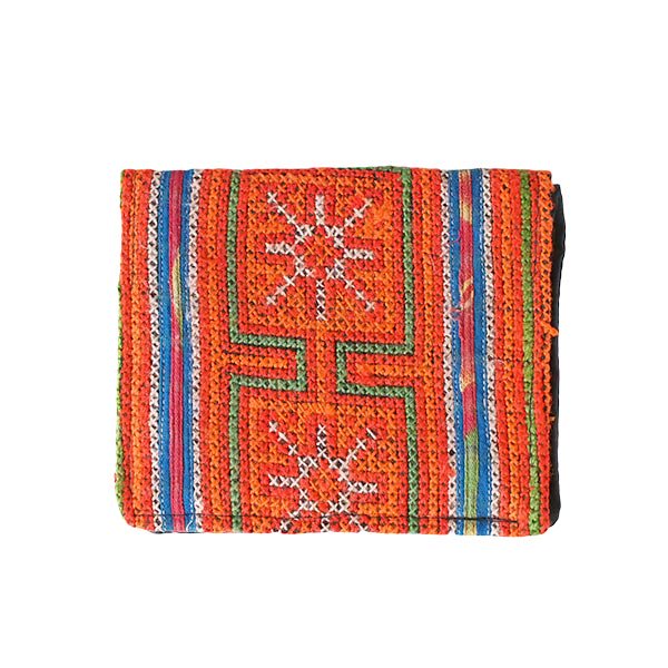 ベトナム モン族 刺繍 二つ折り 財布 オレンジ