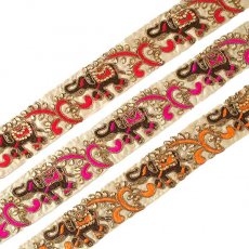 インド ネパール 雑貨 チロリアンテープ ゴーダ刺繍   ゾウ 3色  幅5.5cm/50cm単位売り ハンドメイド コラージュ素材